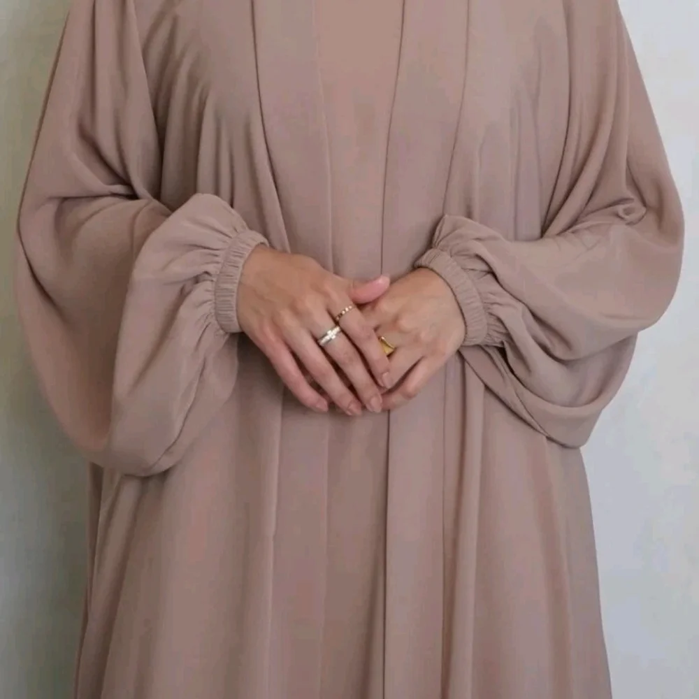 The Abaya Company Cuffed Nubo Cream Abaya 2 Piece Set 58 - Picture 1 of 4